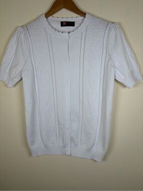 Kancy Kole White Pointelle Knit Button Front Cardigan Size Medium